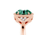 Rose gold Round Cut Green Sapphire Halo Ring with Tapered Band and Four-Prong Setting_5