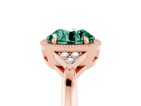 Rose gold Round Cut Green Sapphire Halo Ring with Tapered Band and Four-Prong Setting_5