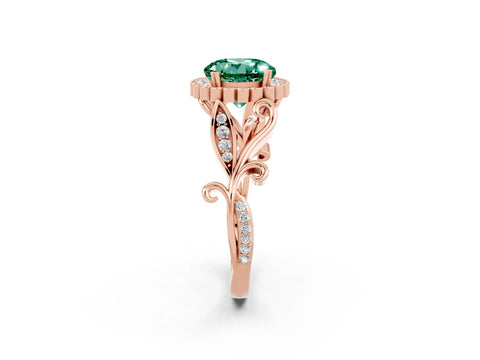 Rose gold Round Cut Green Sapphire Halo Ring with Vintage Split Shank and Four-Prong Setting_26