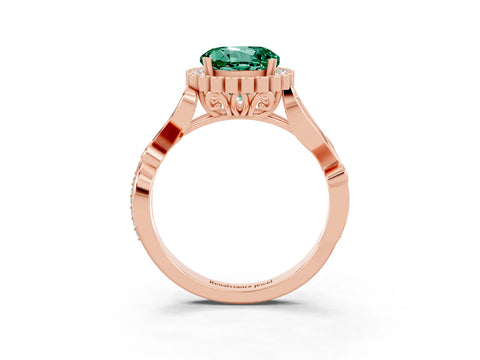 Rose gold Round Cut Green Sapphire Halo Ring with Vintage Split Shank and Four-Prong Setting_27