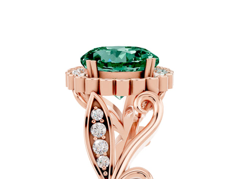 Rose gold Round Cut Green Sapphire Halo Ring with Vintage Split Shank and Four-Prong Setting_29