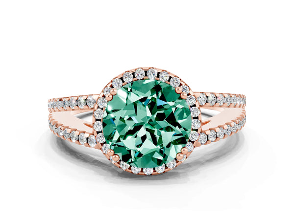 Rose gold Round Cut Green Sapphire Halo Split Shank Engagement Ring
