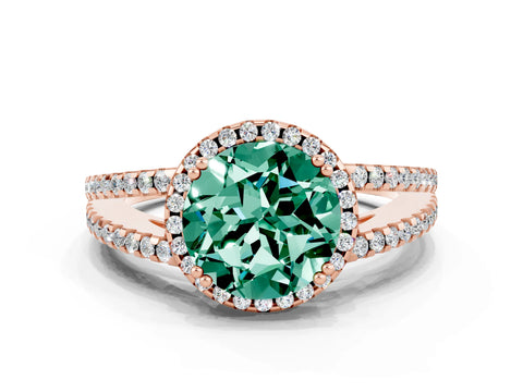 Rose gold Round Cut Green Sapphire Halo Split Shank Engagement Ring_12
