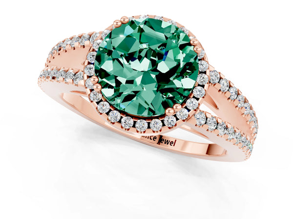 Rose gold Round Cut Green Sapphire Halo Split Shank Engagement Ring