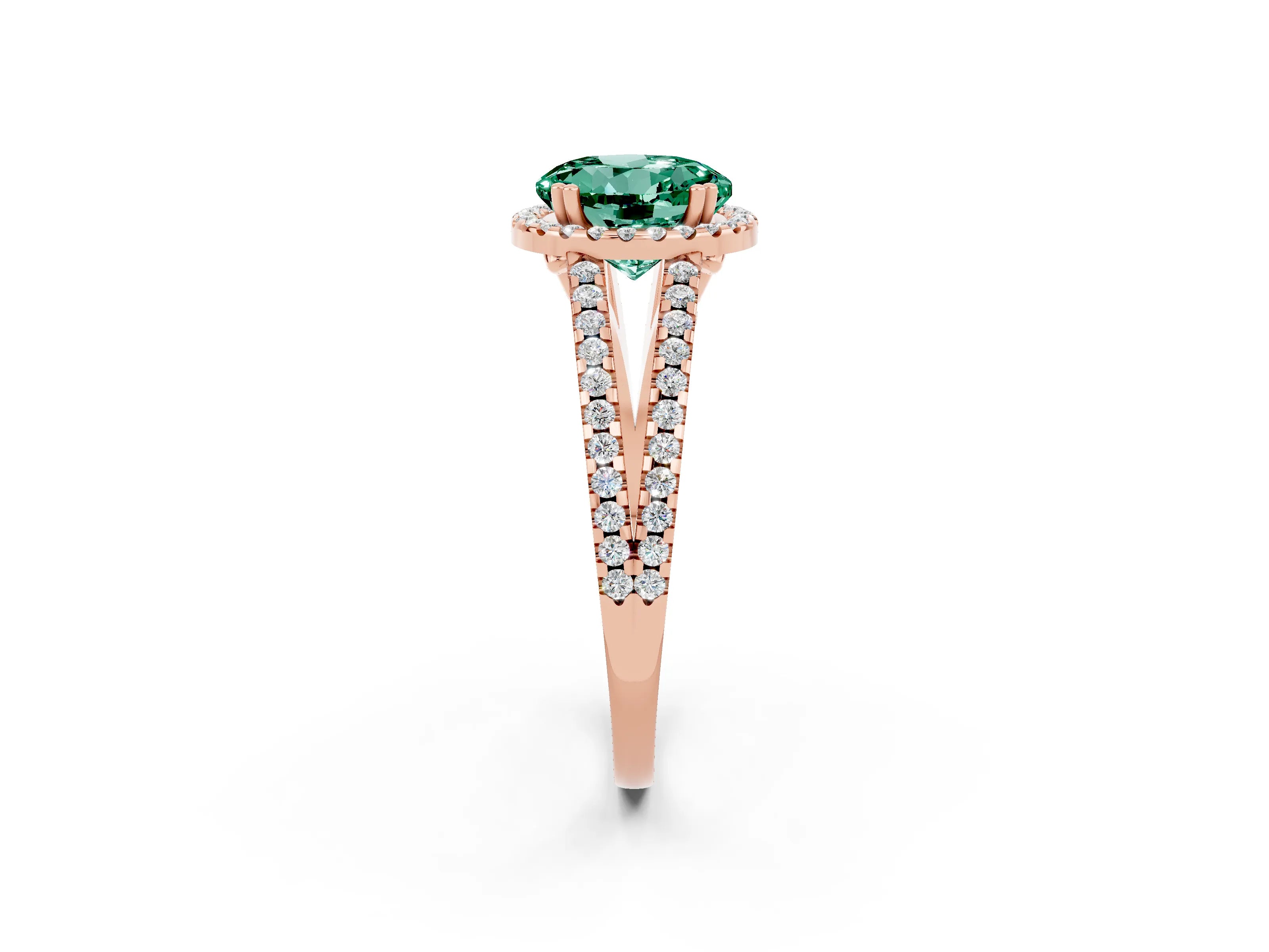 Rose gold Round Cut Green Sapphire Halo Split Shank Engagement Ring_14
