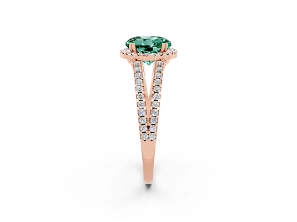 Rose gold Round Cut Green Sapphire Halo Split Shank Engagement Ring