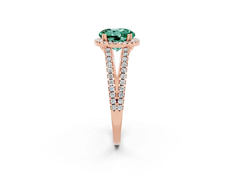 Rose gold Round Cut Green Sapphire Halo Split Shank Engagement Ring_14
