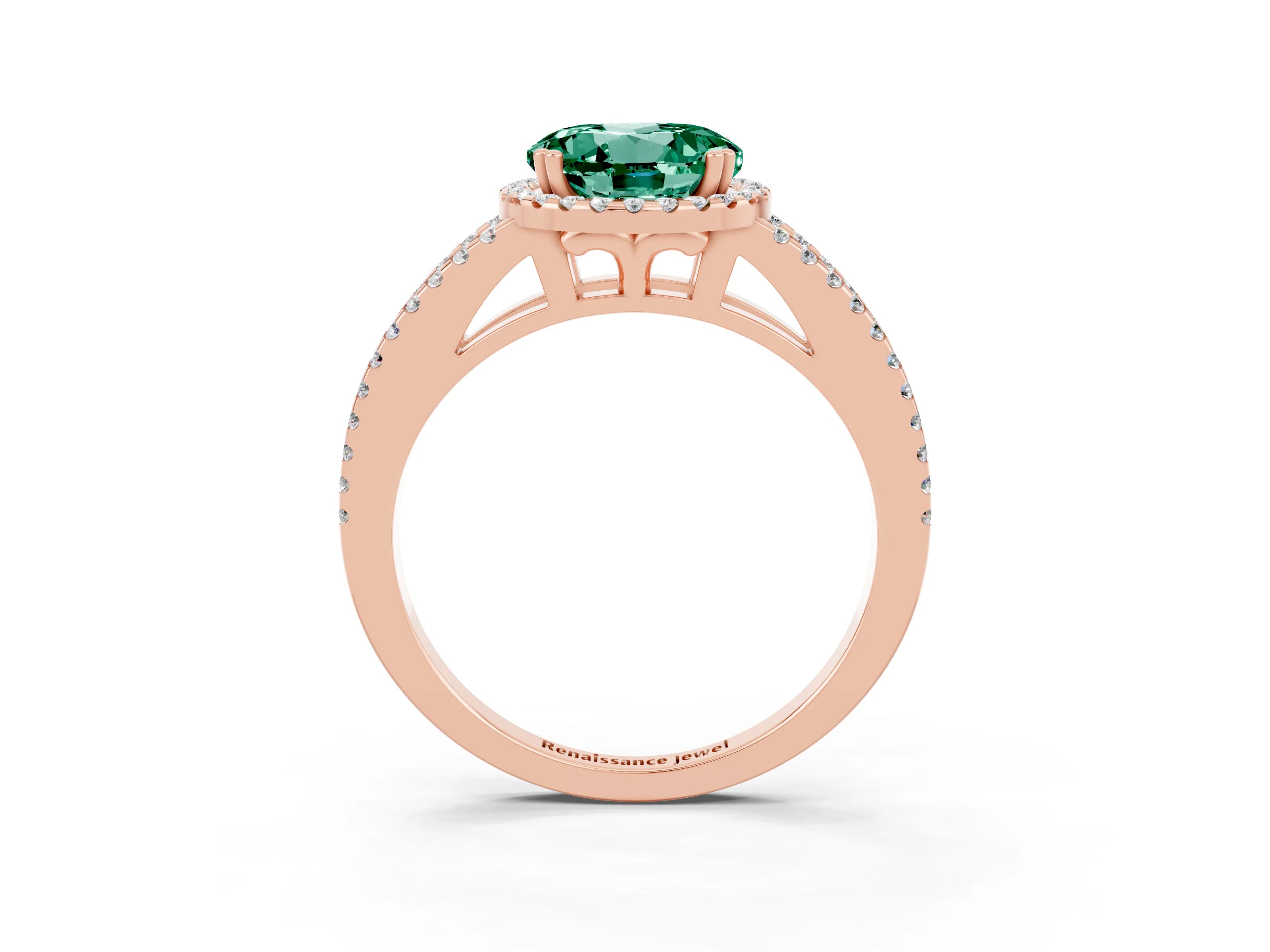 Rose gold Round Cut Green Sapphire Halo Split Shank Engagement Ring_15