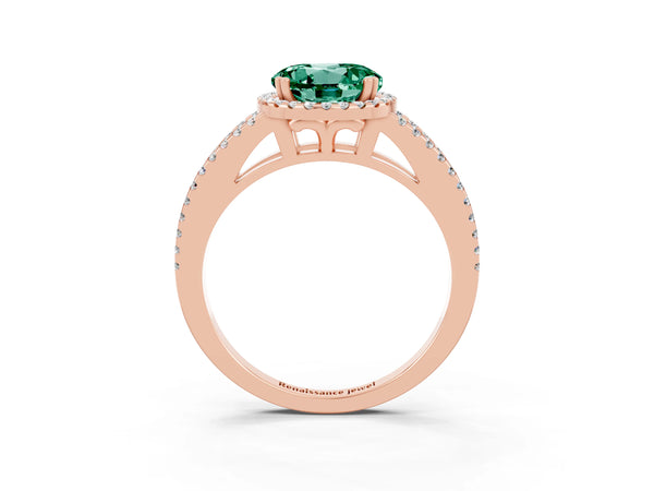 Rose gold Round Cut Green Sapphire Halo Split Shank Engagement Ring