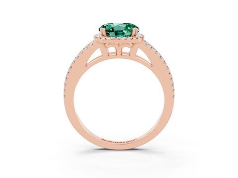Rose gold Round Cut Green Sapphire Halo Split Shank Engagement Ring_15