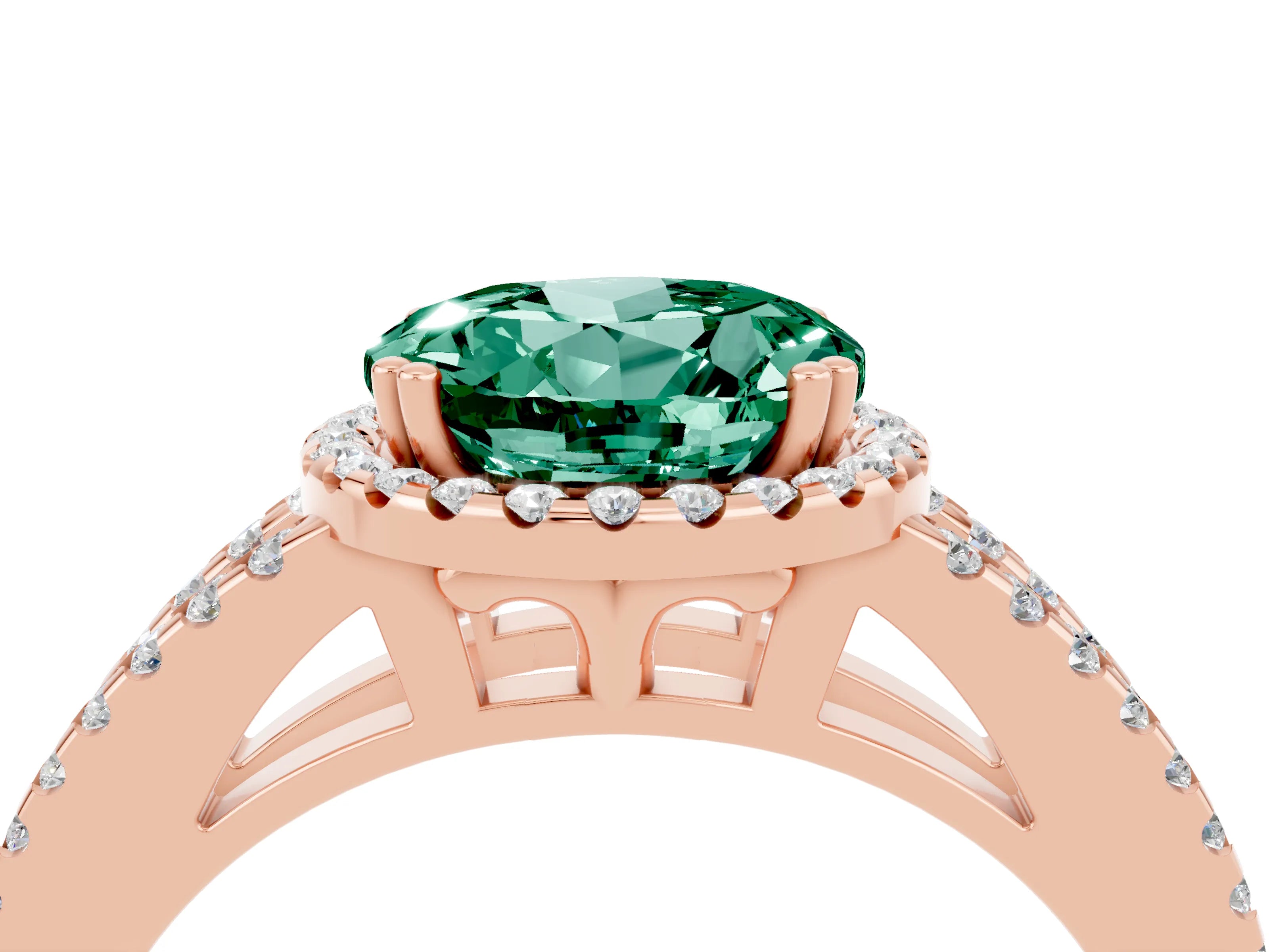 Rose gold Round Cut Green Sapphire Halo Split Shank Engagement Ring_16
