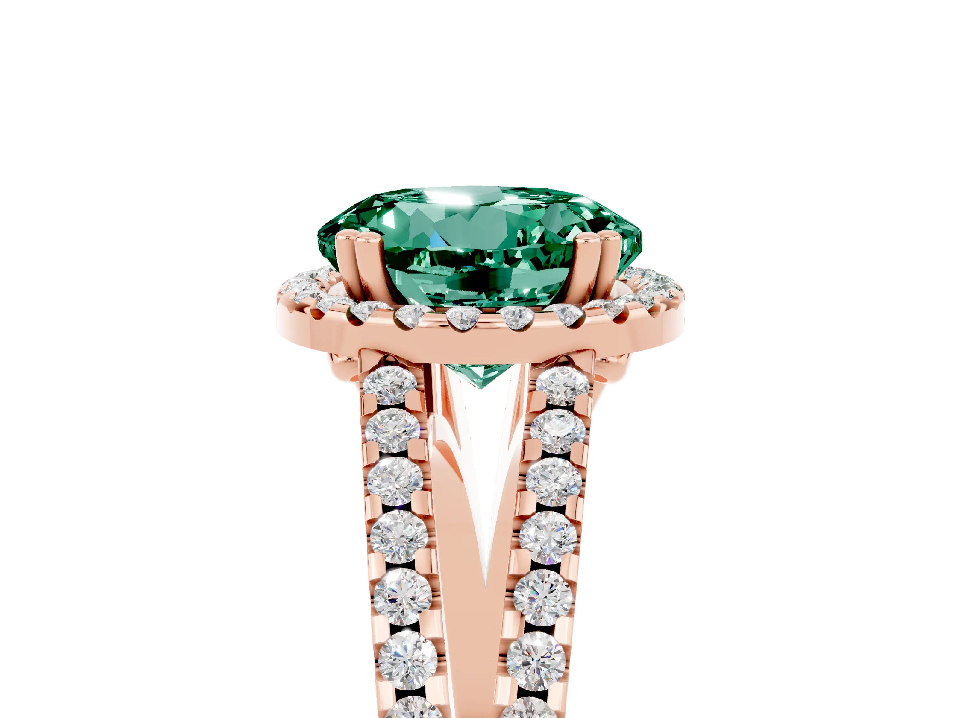 Rose gold Round Cut Green Sapphire Halo Split Shank Engagement Ring_17
