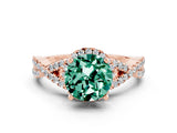 Rose gold Round Cut Green Sapphire Halo Twist Band Solitaire Prong Setting Ring