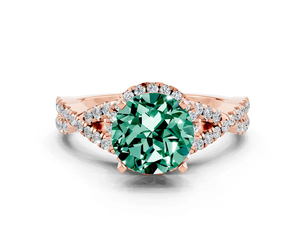Rose gold Round Cut Green Sapphire  Halo Twist Band Solitaire Prong Setting Ring