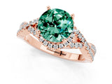 Rose gold Round Cut Green Sapphire Halo Twist Band Solitaire Prong Setting Ring_1