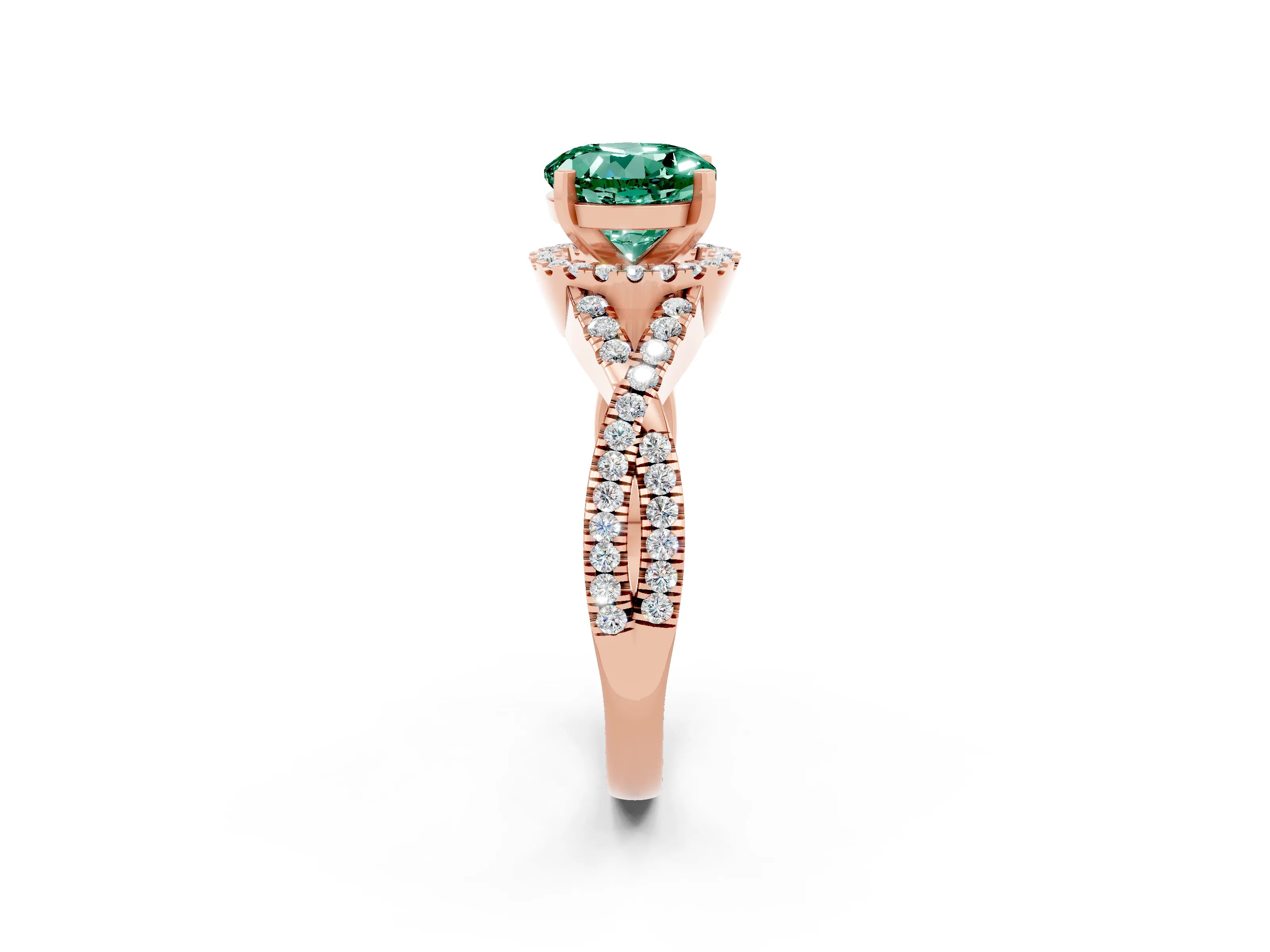 Rose gold Round Cut Green Sapphire Halo Twist Band Solitaire Prong Setting Ring_2