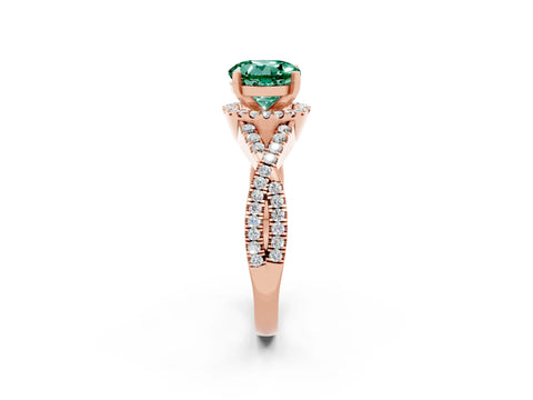 Rose gold Round Cut Green Sapphire Halo Twist Band Solitaire Prong Setting Ring_2