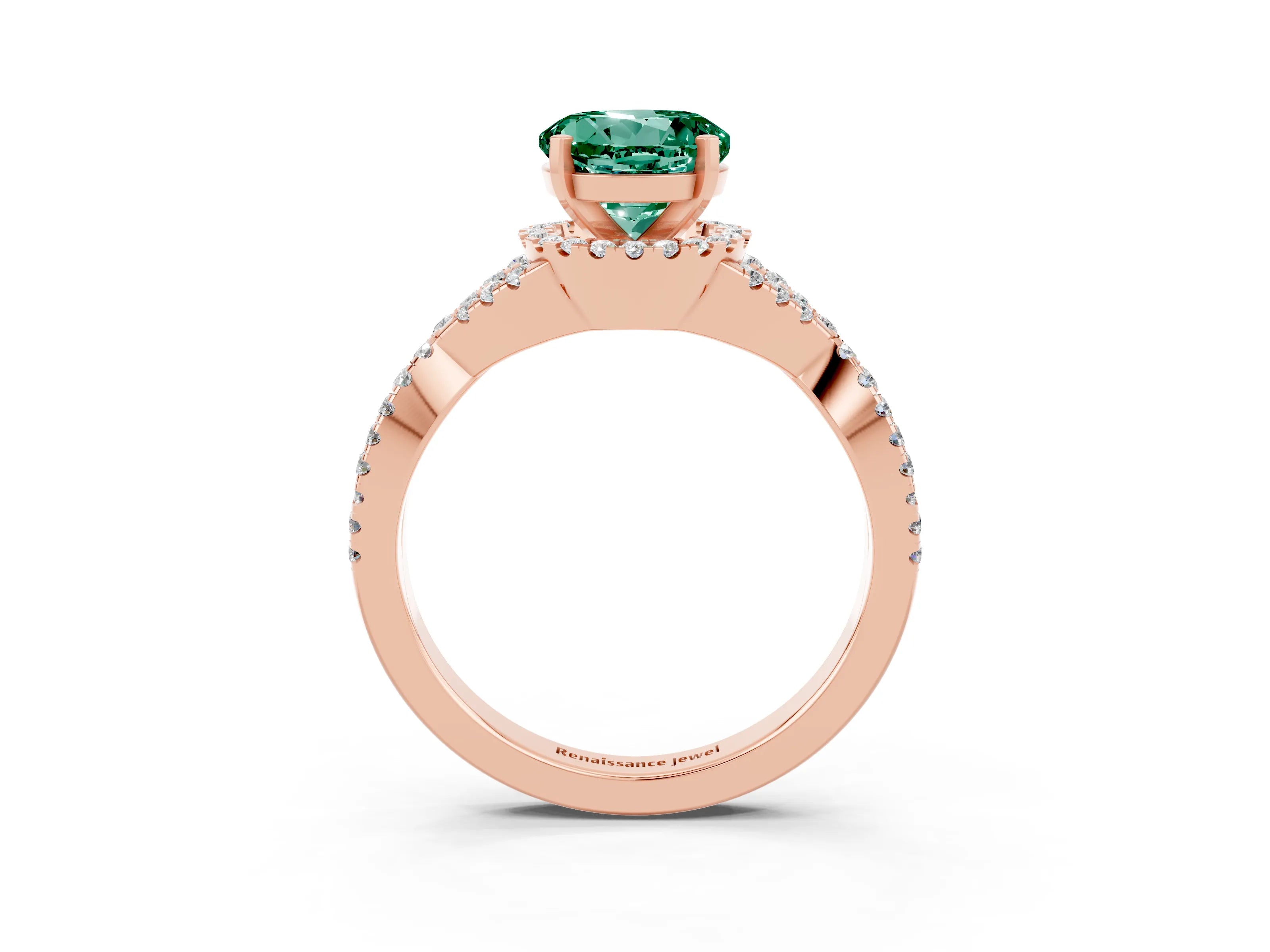 Rose gold Round Cut Green Sapphire Halo Twist Band Solitaire Prong Setting Ring_3