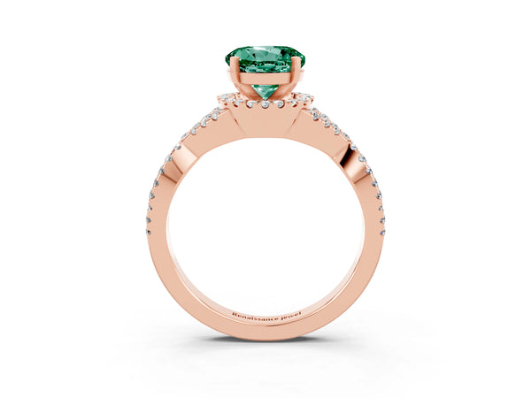 Rose gold Round Cut Green Sapphire  Halo Twist Band Solitaire Prong Setting Ring