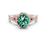 Rose gold Round Cut Green Sapphire  Halo Twist Band Solitaire Prong Setting Ring_36