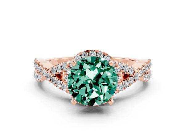 Rose gold Round Cut Green Sapphire  Halo Twist Band Solitaire Prong Setting Ring