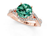 Rose gold Round Cut Green Sapphire  Halo Twist Band Solitaire Prong Setting Ring_37