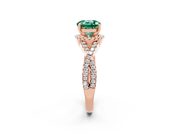 Rose gold Round Cut Green Sapphire  Halo Twist Band Solitaire Prong Setting Ring