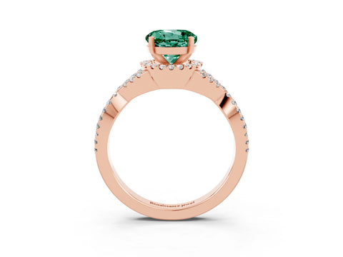 Rose gold Round Cut Green Sapphire Halo Twist Band Solitaire Prong Setting Ring_3