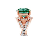 Rose gold Round Cut Green Sapphire  Halo Twist Band Solitaire Prong Setting Ring_41