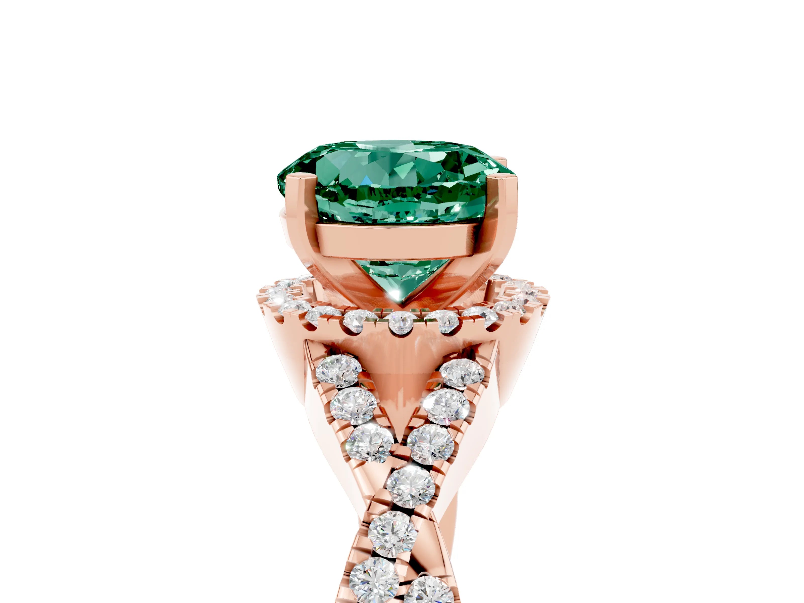 Rose gold Round Cut Green Sapphire Halo Twist Band Solitaire Prong Setting Ring_5