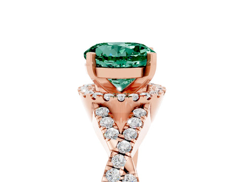 Rose gold Round Cut Green Sapphire Halo Twist Band Solitaire Prong Setting Ring_5