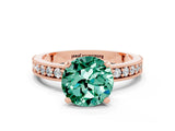 Rose gold Round Cut Green Sapphire Milgrain Pavé Engagement Ring with Four-Prong Setting