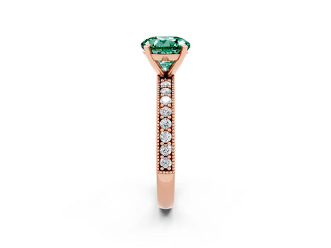 Rose gold Round Cut Green Sapphire Milgrain Pavé Engagement Ring with Four-Prong Setting_2