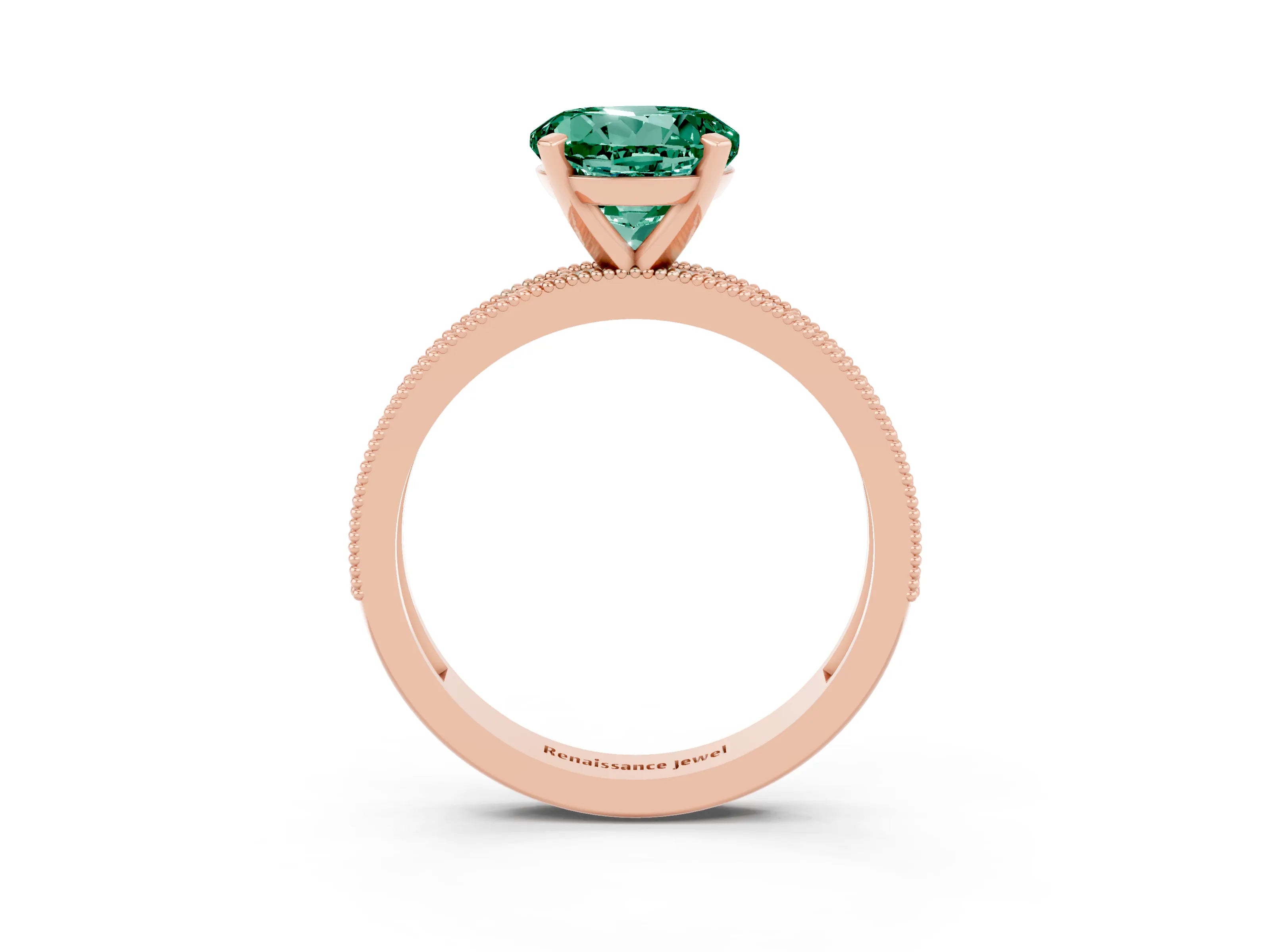Rose gold Round Cut Green Sapphire Milgrain Pavé Engagement Ring with Four-Prong Setting_3