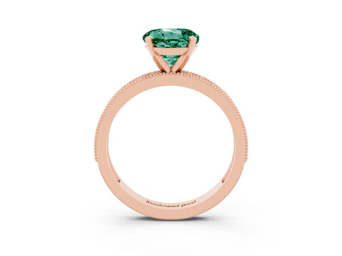 Rose gold Round Cut Green Sapphire Milgrain Pavé Engagement Ring with Four-Prong Setting_3