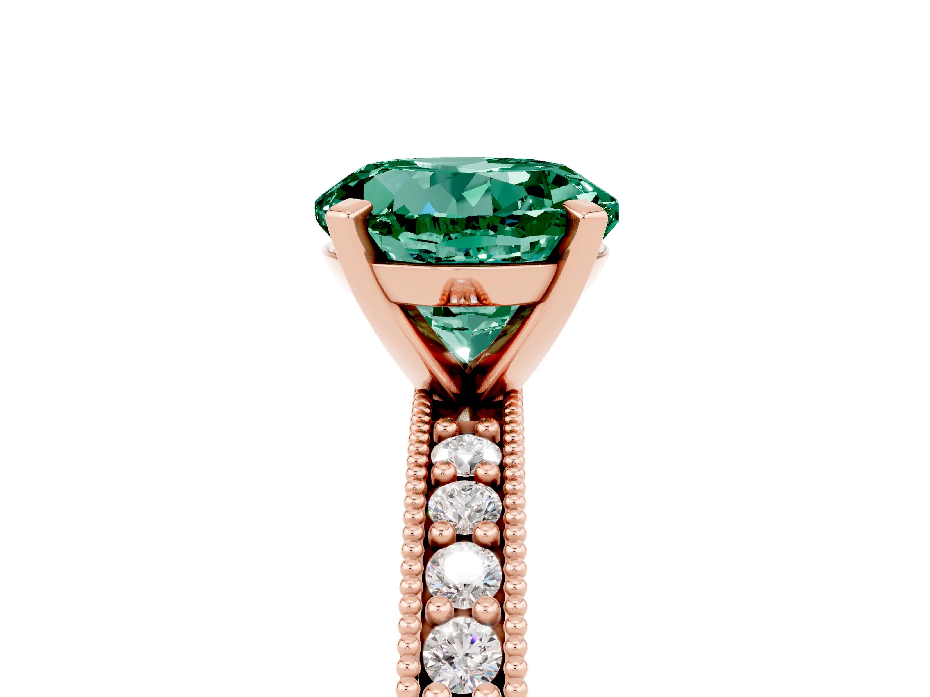 Rose gold Round Cut Green Sapphire Milgrain Pavé Engagement Ring with Four-Prong Setting_5