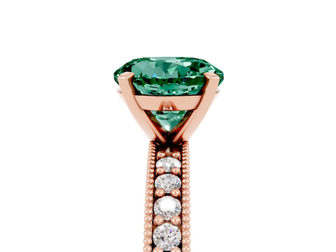 Rose gold Round Cut Green Sapphire Milgrain Pavé Engagement Ring with Four-Prong Setting_5