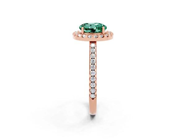 Rose gold Round Cut Green Sapphire Pavé Halo Ring with Four-Prong Setting
