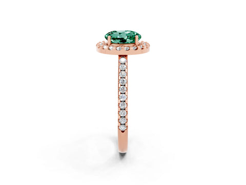Rose gold Round Cut Green Sapphire Pavé Halo Ring with Four-Prong Setting_14