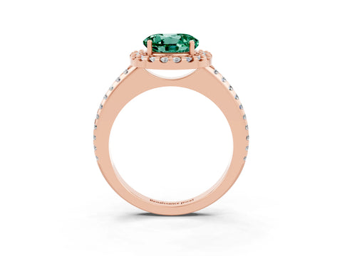 Rose gold Round Cut Green Sapphire Pavé Halo Ring with Four-Prong Setting_15