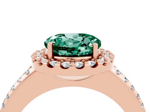 Rose gold Round Cut Green Sapphire Pavé Halo Ring with Four-Prong Setting_16