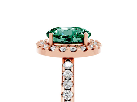 Rose gold Round Cut Green Sapphire Pavé Halo Ring with Four-Prong Setting_17