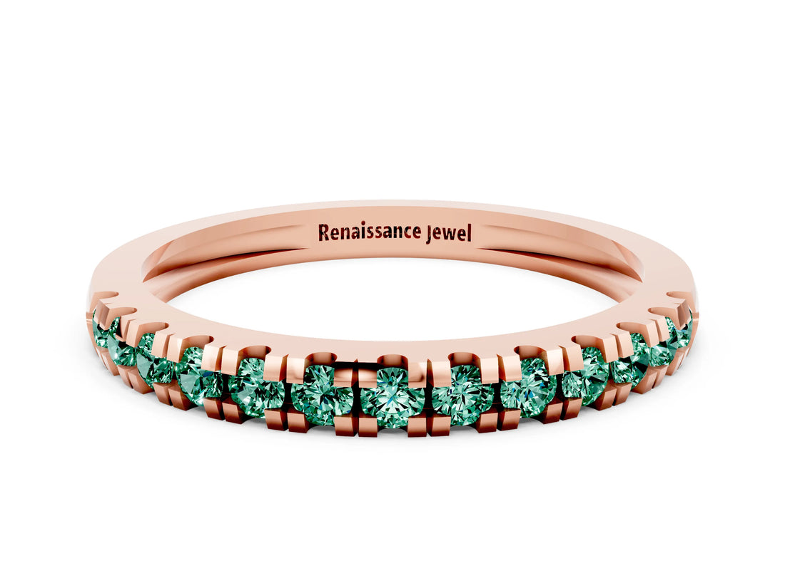 Rose gold Round Cut Green Sapphire Pavé Set Thin Band