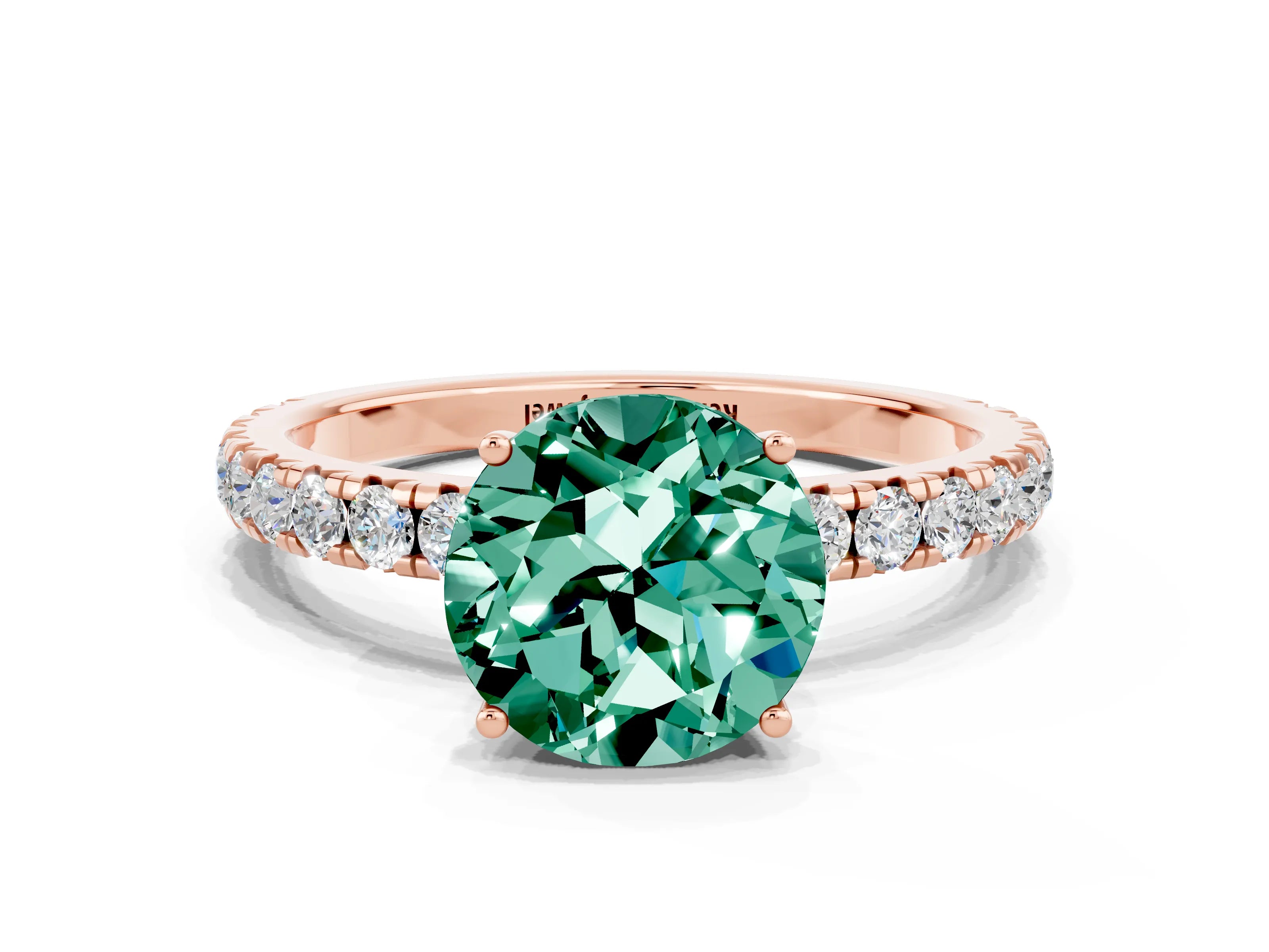Rose gold Round Cut Green Sapphire Pavé Solitaire Engagement Ring with Four-Prong Setting_12