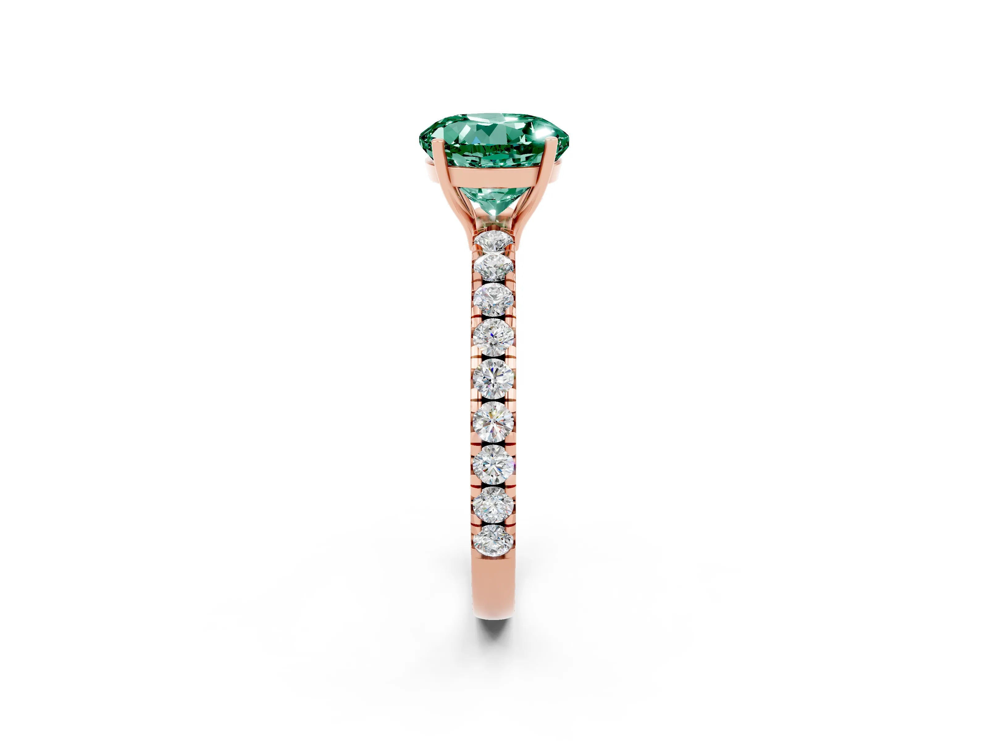 Rose gold Round Cut Green Sapphire Pavé Solitaire Engagement Ring with Four-Prong Setting_14