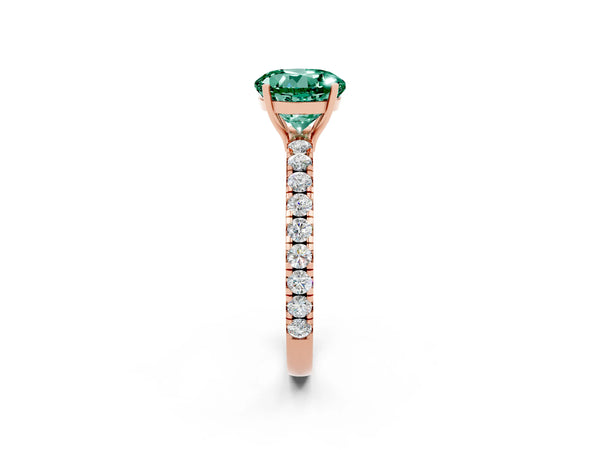 Rose gold Round Cut Green Sapphire Pavé Solitaire Engagement Ring with Four-Prong Setting