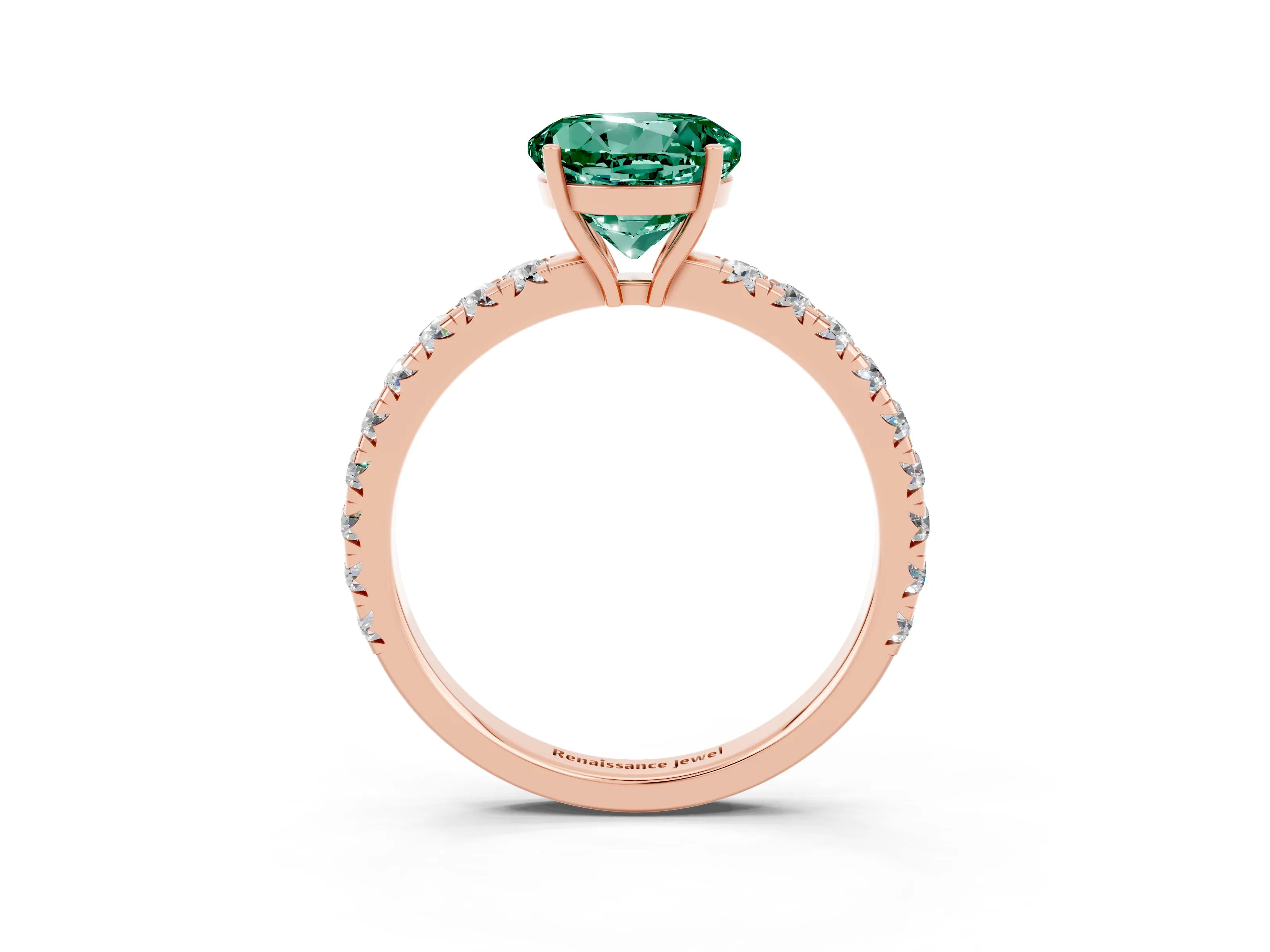 Rose gold Round Cut Green Sapphire Pavé Solitaire Engagement Ring with Four-Prong Setting_15