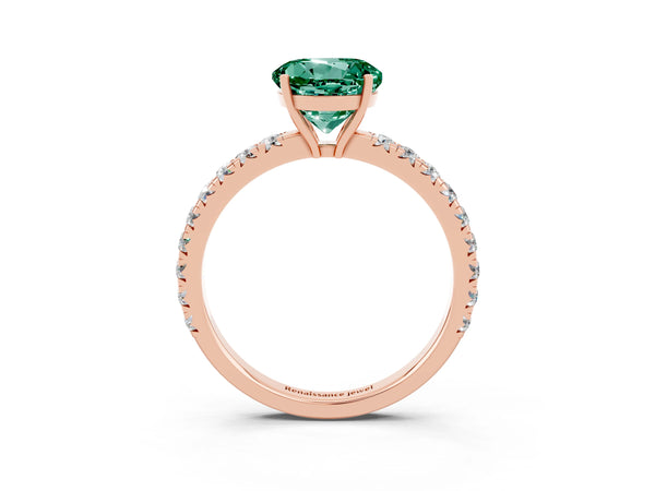 Rose gold Round Cut Green Sapphire Pavé Solitaire Engagement Ring with Four-Prong Setting