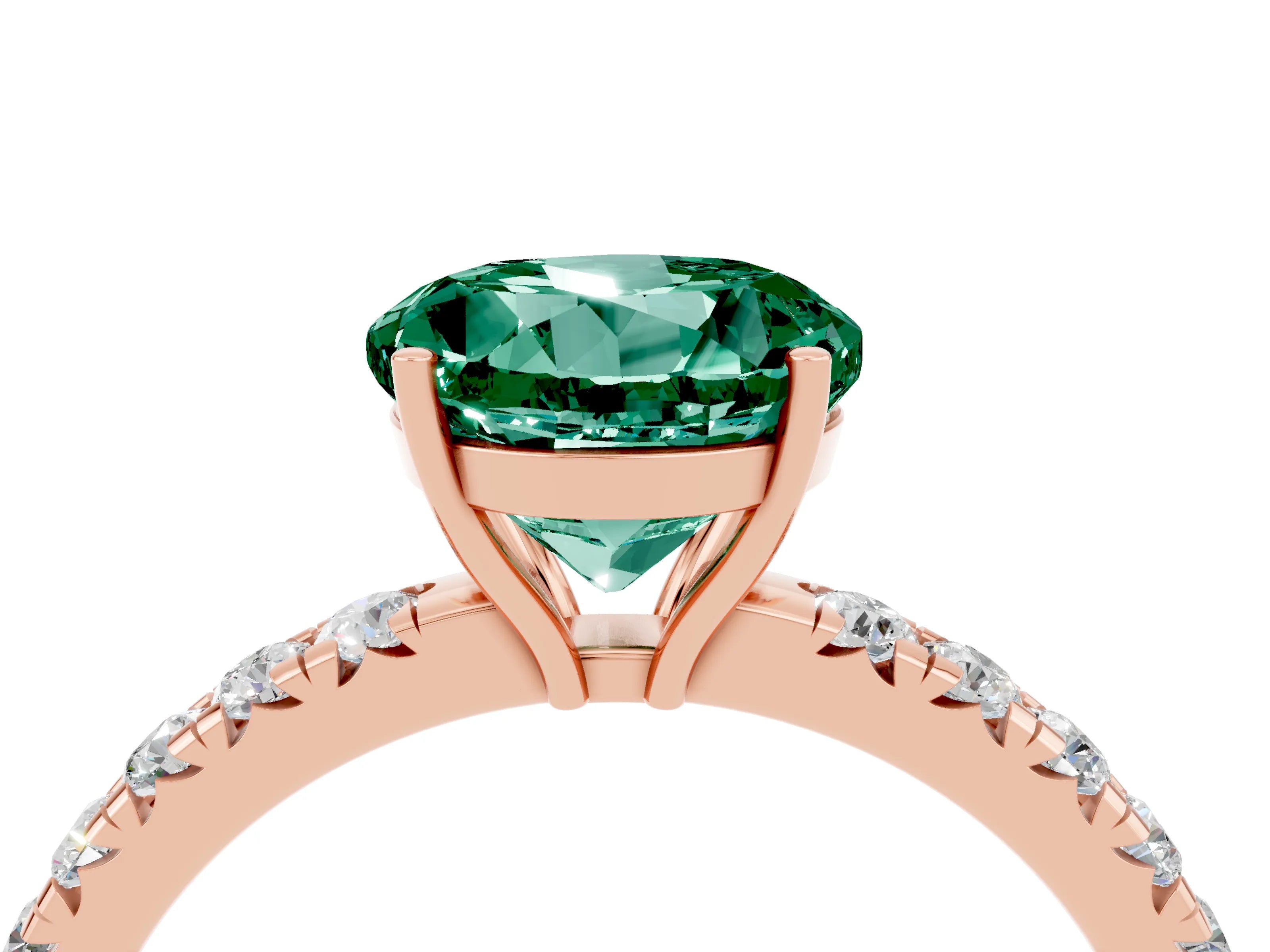 Rose gold Round Cut Green Sapphire Pavé Solitaire Engagement Ring with Four-Prong Setting_16