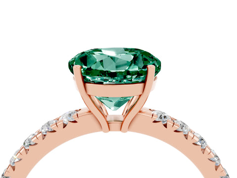 Rose gold Round Cut Green Sapphire Pavé Solitaire Engagement Ring with Four-Prong Setting_16
